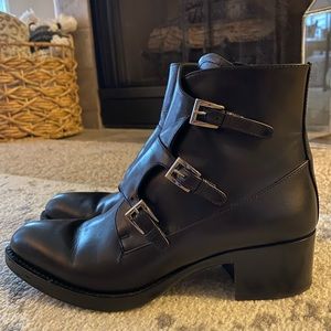 Prada Triple Monk Strap Leather Ankle Boot
